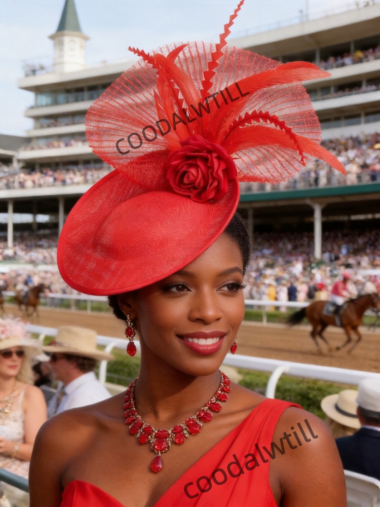 Women'S Fashion Kentucky Derby - หมวกประดับขนนกสีแดงสำหรับแข่งม้าดาร์บี้ สำหรับสุภาพสตรีในงานแข่งม้าเคนตักกี้ดาร์บี้ รอยัลแอสคอต และงานพิธีการต่างๆ