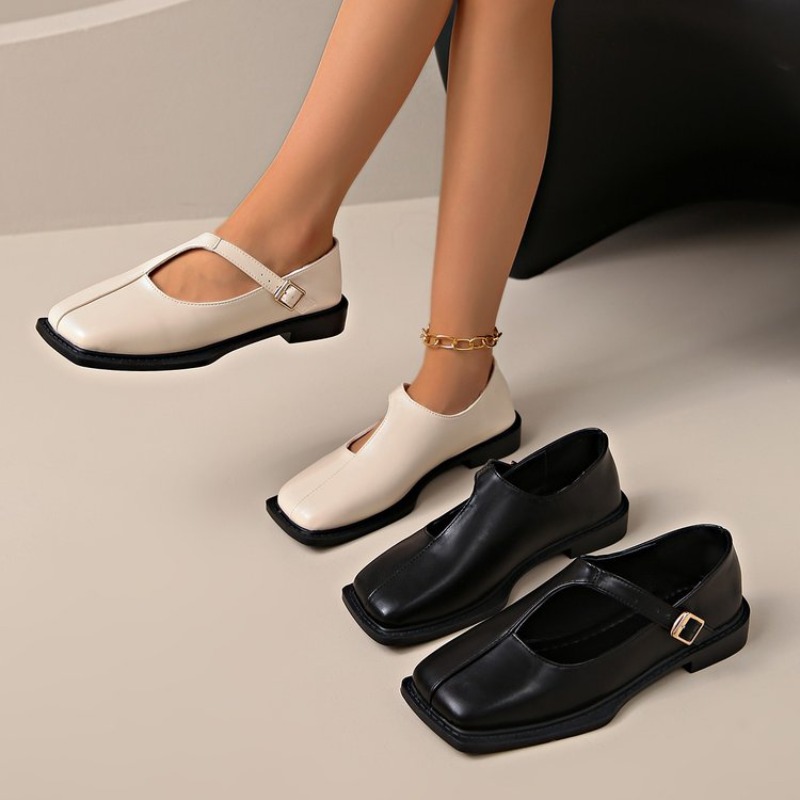Women'S Fashion Shoes - รองเท้าโลฟเฟอร์สไตล์เรโทรสำหรับผู้หญิง แฟชั่นฤดูใบไม้ร่วง หัวเหลี่ยม ส้นเตี้ย รองเท้าแบบสวม ปากตื้น