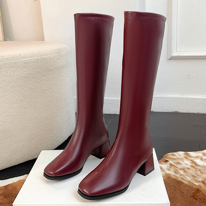 Women'S Fashion Knee High Boots - รองเท้าบูทผู้หญิงทรงยาว ลดราคาสุดฮอตประจำฤดูใบไม้ร่วง รุ่นใหม่สไตล์เกาหลี หัวเหลี่ยม ส้นหนา แฟชั่น