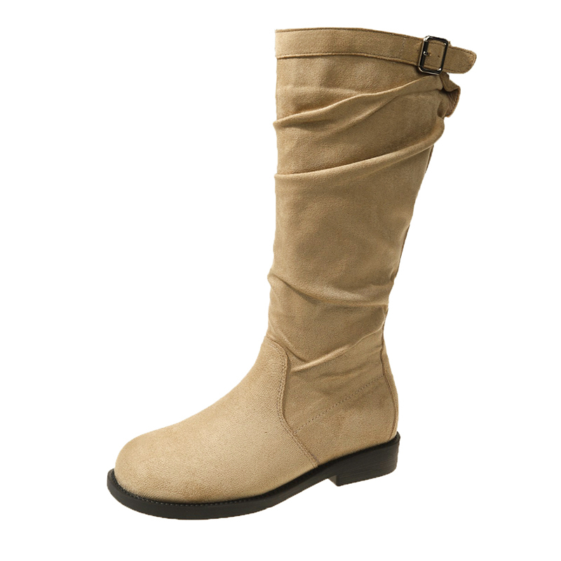 Women'S Fashion Knee High Boots - แฟชั่นฤดูใบไม้ร่วงและฤดูหนาว 2026 รองเท้าบูทสูงสำหรับผู้หญิง แบบสวม พับข้าง ส้นเตี้ย