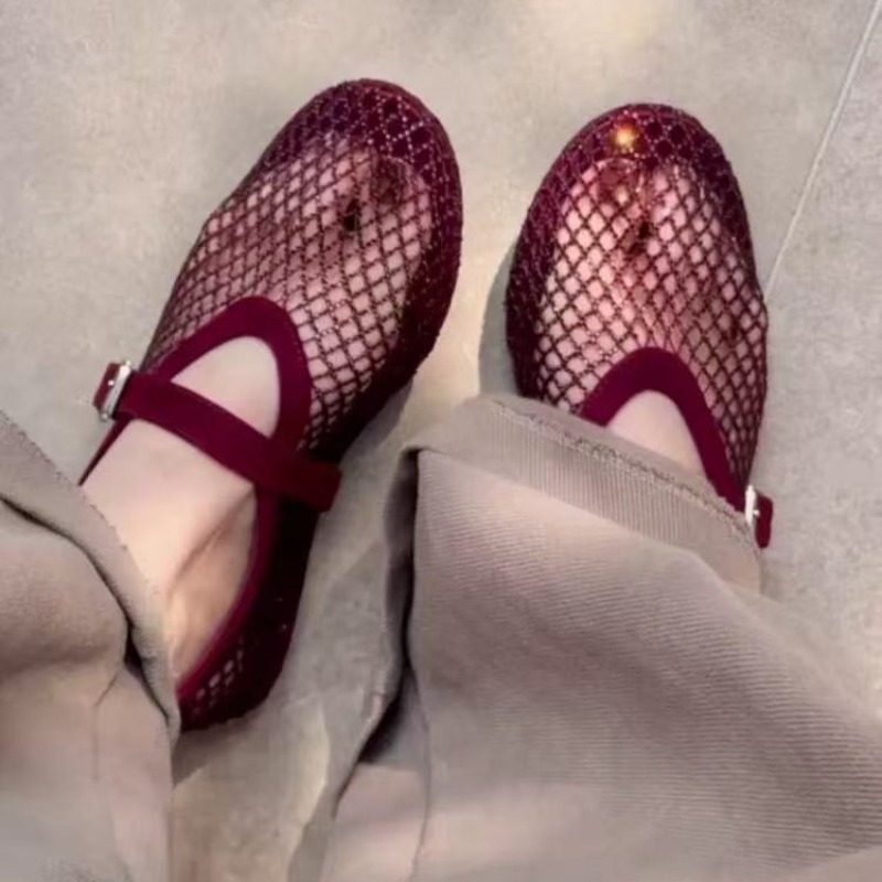 Women'S Fashion Shoes - รองเท้าแตะแบบสวมประดับเพชรทรงกลวงสำหรับผู้หญิง รุ่นใหม่ปี 2026 ระบายอากาศได้ดี ดีไซน์ตาข่ายแบบถัก สไตล์แมรี่เจน