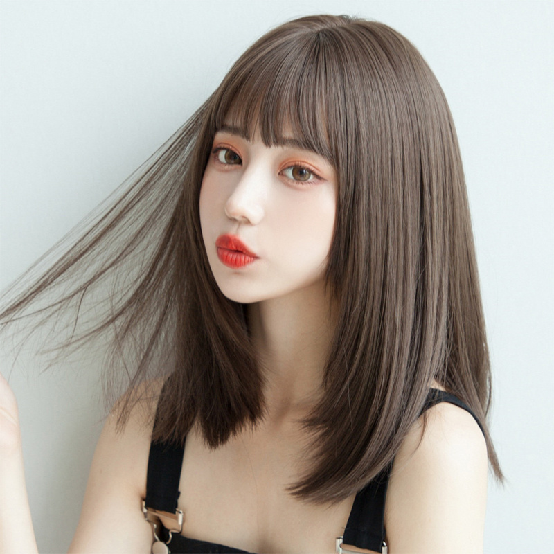 Women'S Fashion Korea - สไตล์เกาหลีต่อผมสังเคราะห์แฟชั่นหญิงสาววิกผมระบายอากาศหัวปานกลางความยาวตรงวิกผมหมวกสําหรับผู้หญิง