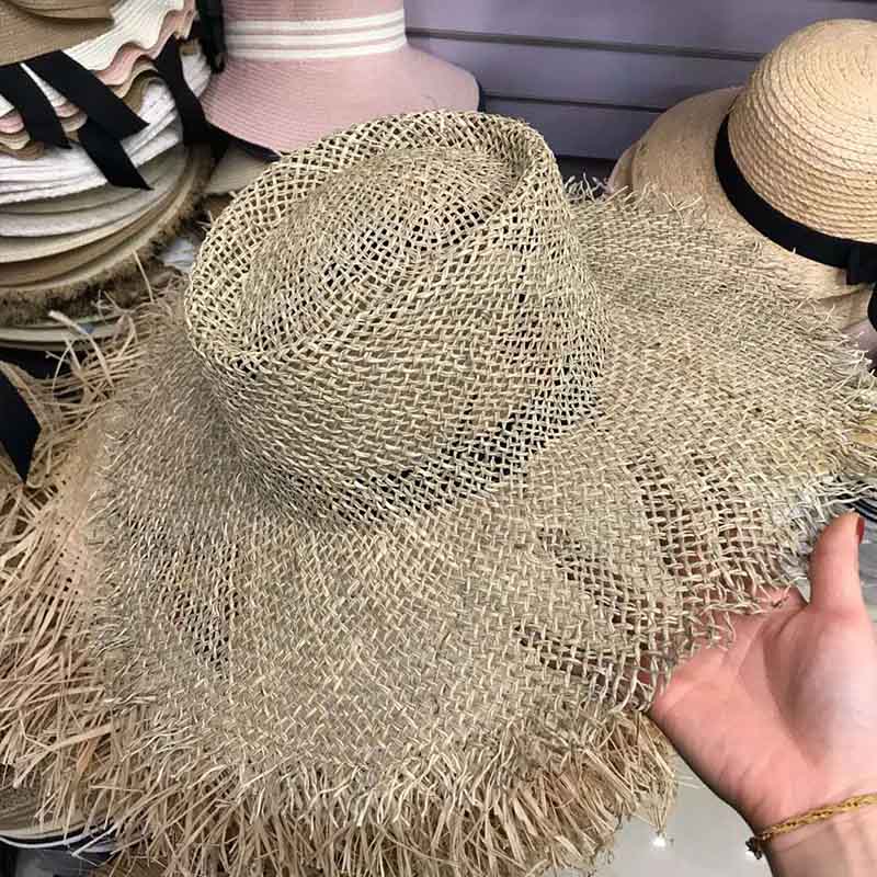 Women'S Fashion Kentucky Derby - 2019แฟชั่น Fray Boater หมวกหมวกปีกกว้างธรรมชาติ Seagrass Beach