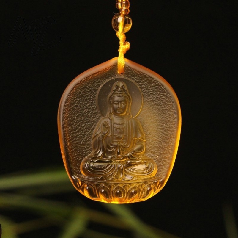 Women'S Fashion Jewellery - จีนคริสตัลสีเหลืองหยดน้ํา Guanyin พระโพธิสัตว์จี้เครื่องประดับแฟชั่นมือแกะสลักอุปกรณ์เสริม DIY ผู้หญิง Man