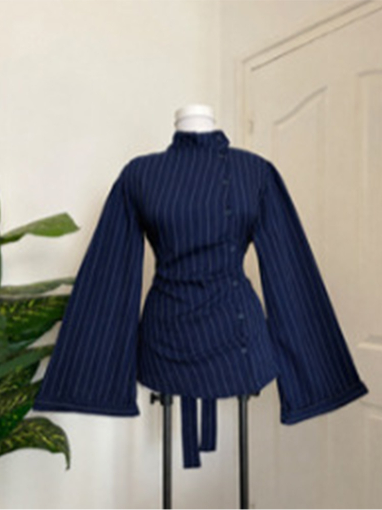 เสื้อเบลาส์ผู้หญิงแขนยาว ลายทา - Women Fashion Necktie บทวิจารณ์และราคา