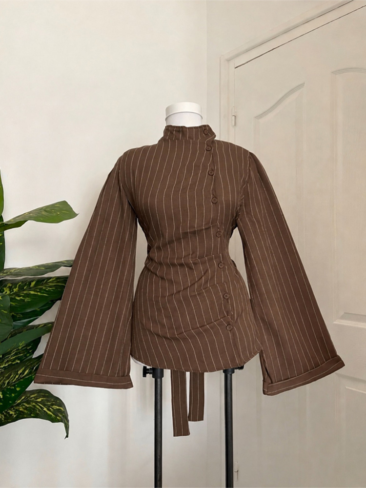 เสื้อเบลาส์ผู้หญิงแขนยาว ลายทา - Women Fashion Necktie บทวิจารณ์และราคา